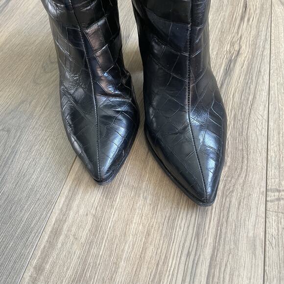 Schutz Analeah Lizard Embossed Knee High Boots Black Size 8.5 Block Heel - Picture 7 of 10